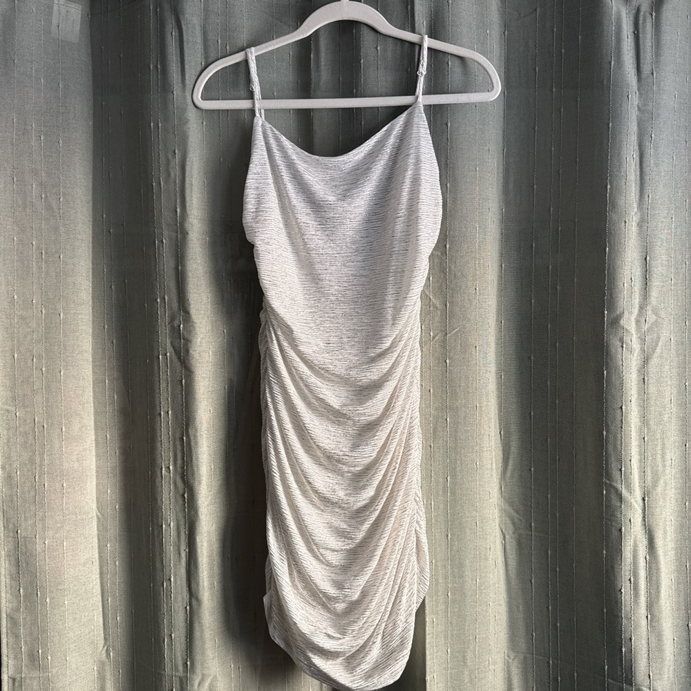 City Studio white and gold ruched mini dress